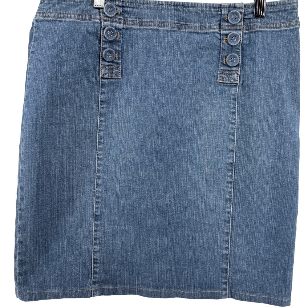 Super Cute J Jill‎ Stretch Denim Skirt Sailor Button Detail Blue Size 12